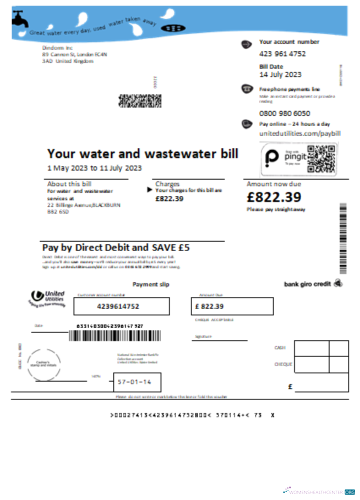Download United Utilities water utility business bill, SCR Photoshop template